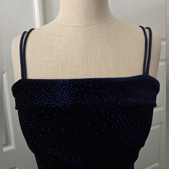 Navy Blue Velvet Formal Dress - Picture 2 of 8